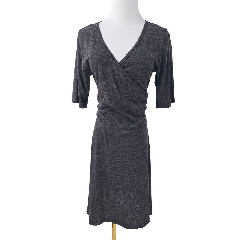 prAna Nadia Faux Wrap Dress Dark Grey Half Sleeve Size L Large Stretch